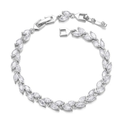 Zirkonia-Blattarmband für Damen ⎜ Glänzendes Schmuckstück für festliche Events und Abendgarderobe